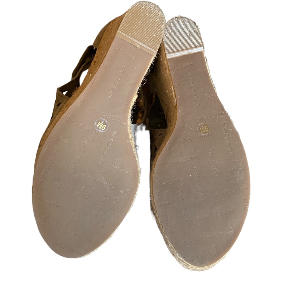 Marc Fisher Helina Platform Peep-Toe Wedge Sandals Taupe Women’s Size 9 - Picture 8 of 9